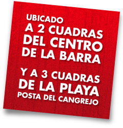 Ubicado a 2 cuadras del centro de la barra y a tres cuadras de la playa posta del cangrejo.